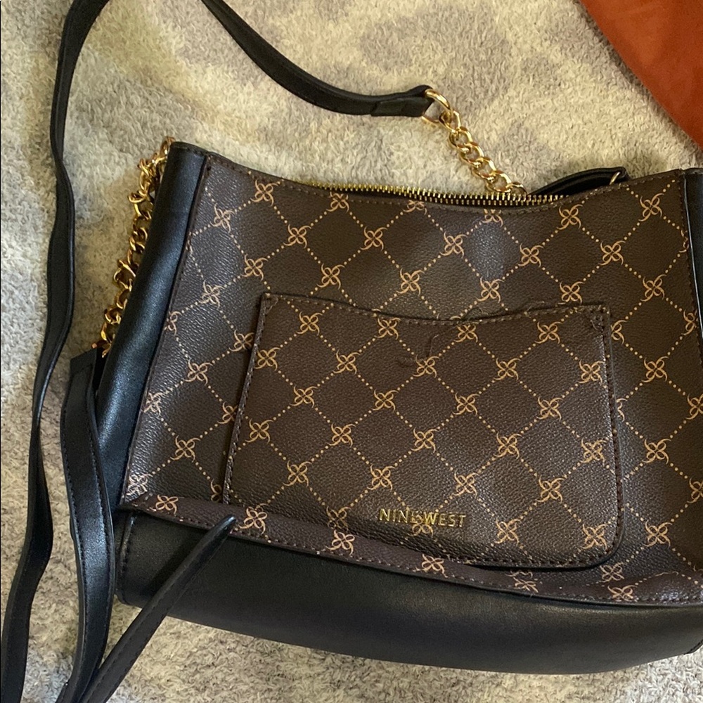 Nine West Black and Brown Patterned Shoulder Bag